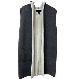 Rain Womens Size Large Gray Hooded Knit Open Long Duster Sweater Vest Fall